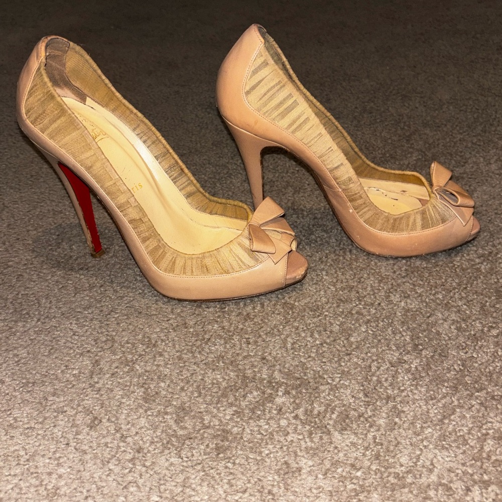 Christian Louboutin Nude Peep-Toe Heels